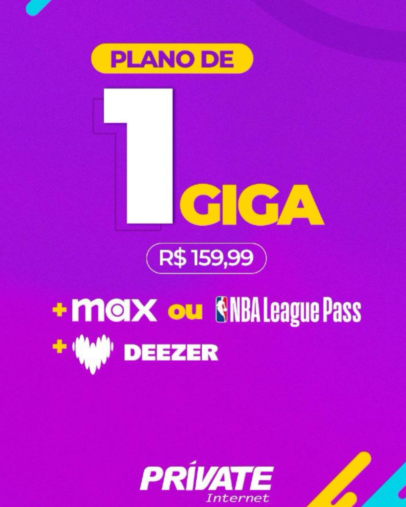 PRIVATE INTERNET - 1000 MEGA + MAX OU NBA LEAGUEPASS + DEEZER